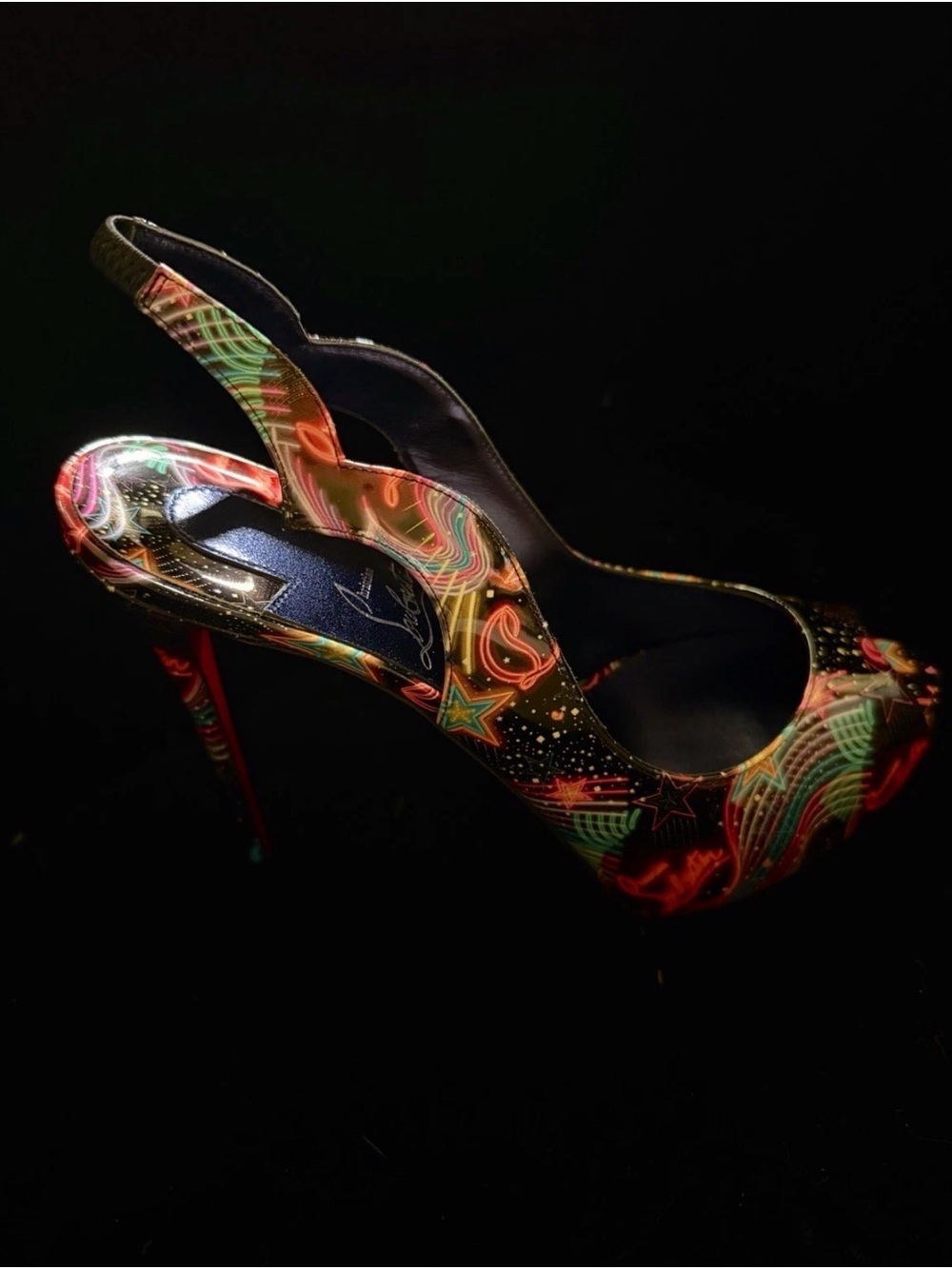 NIB Christian Louboutin Hot Chick Sling Alta 120 Patent Starlight Black heels 40